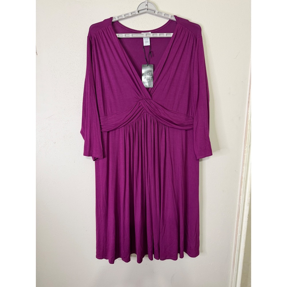 Monroe and Main Purple Surplice Empire Waist Dress 3/4 Sleeve Plus Size 3X NWT